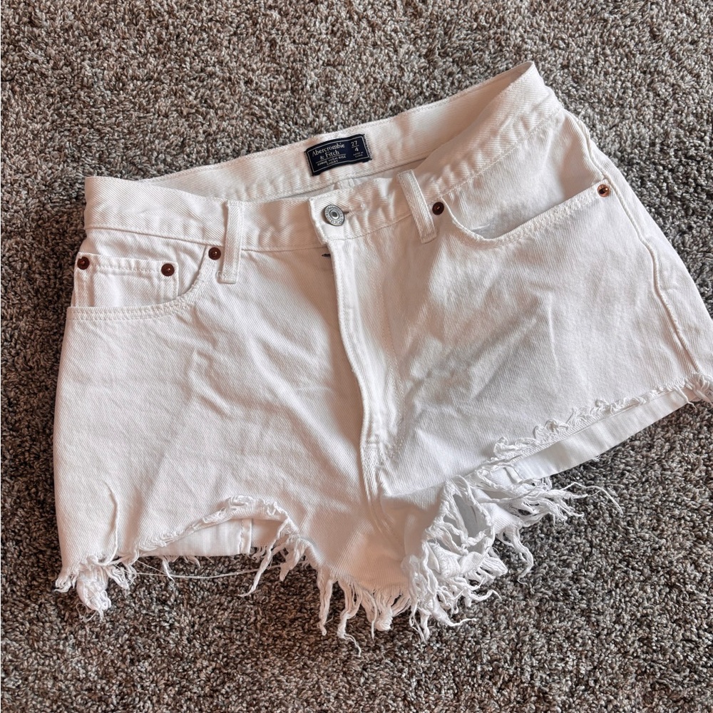 Women's White Distressed Denim Shorts